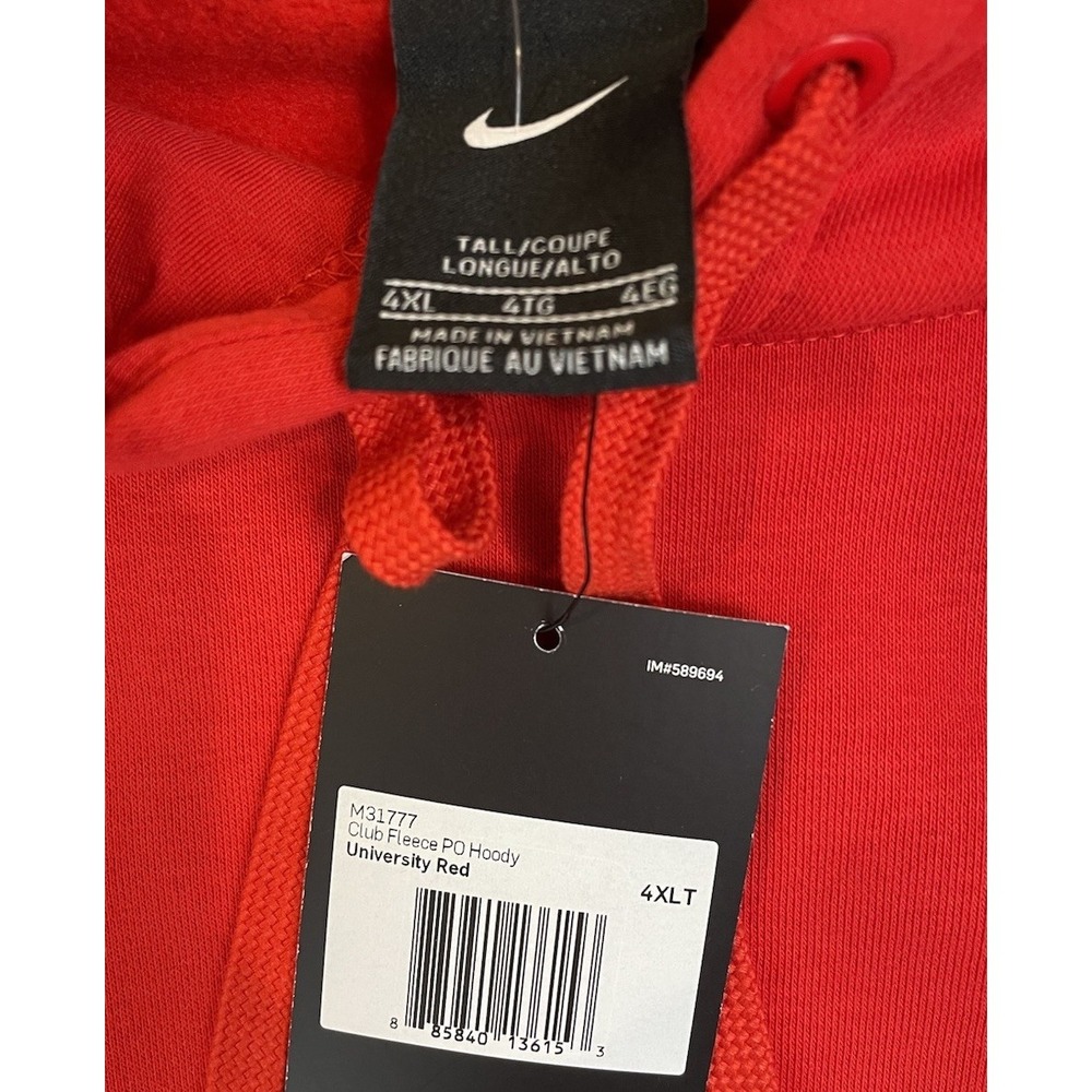 NEW Nike Sportswear Club Hoodie Sweatshirt Mens 4XLT Tall Fleece Red M31777 - Picture 4 of 8